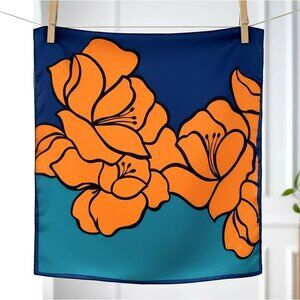 ❤️❤️Luxury Elegant Bandana Square Silky Scarf Floral Green Orange large Flowers